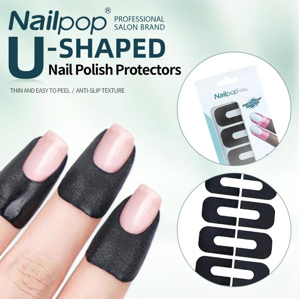 NAILPOP 5 sheets/50pcs Nail Polish Protector for Fingers Cuticle Protection for Nail Painting U-Shaped Peel Off Tape Nail Art
